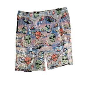 Electric Family Men's Bermuda Shorts Space Alien Print Polyester Spandex